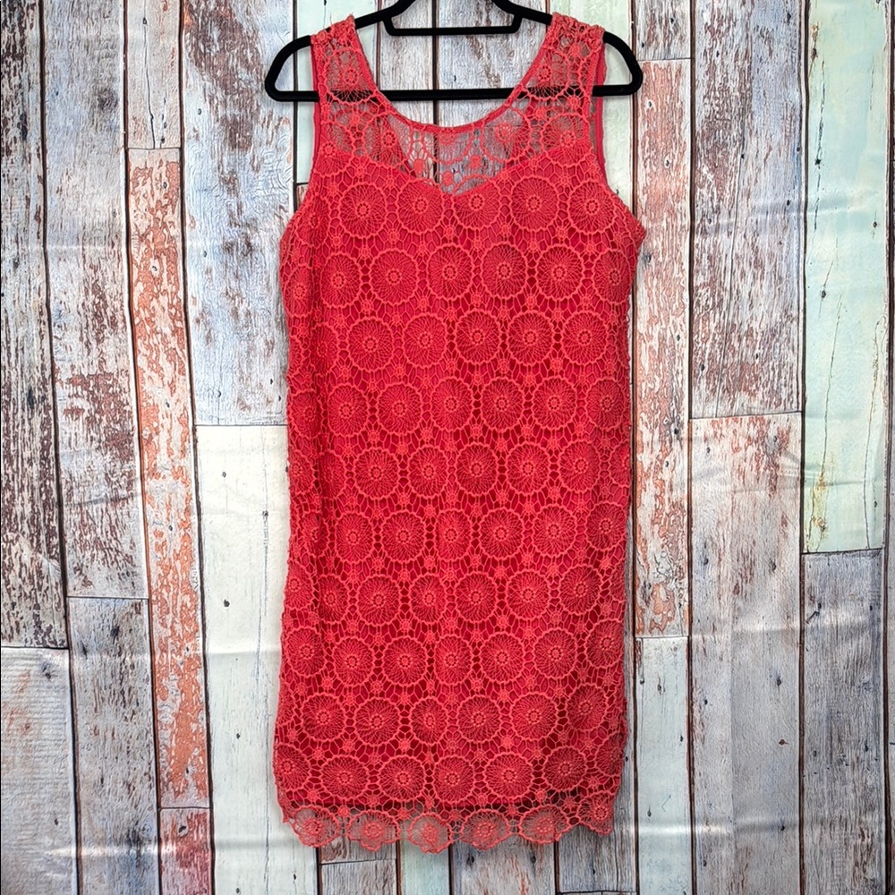 Women's Mud Pie Coral Lace Midi Dress, Sleeveless, Cruise Resort Wear Size Large